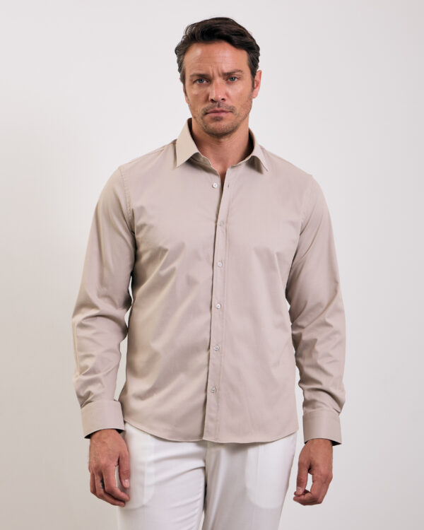 Beige Structured Formal Stretch Shirt