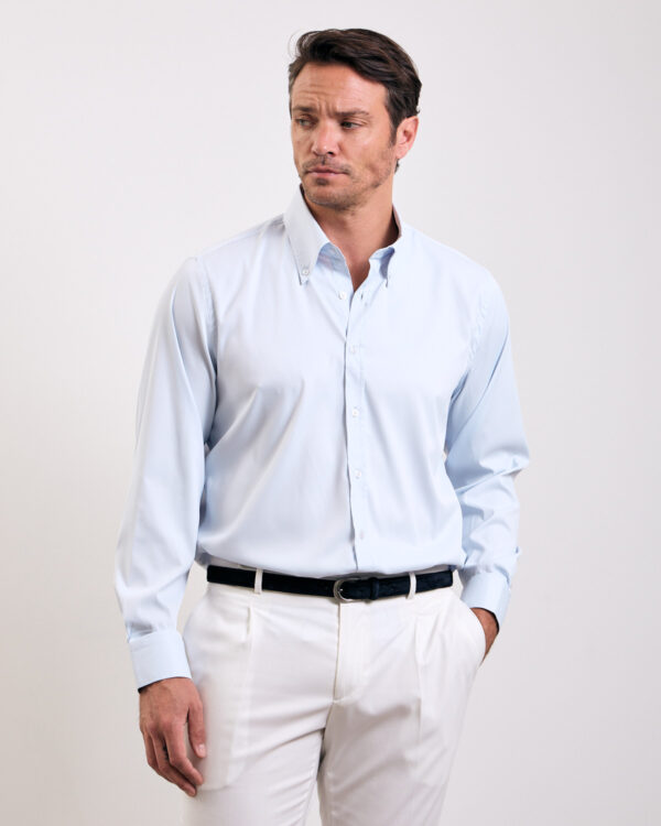 Blue Elegant Stretch Formal Shirt