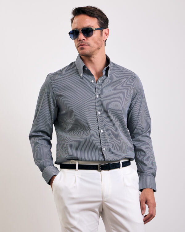 Navy Striped Stretch Formal Shirt