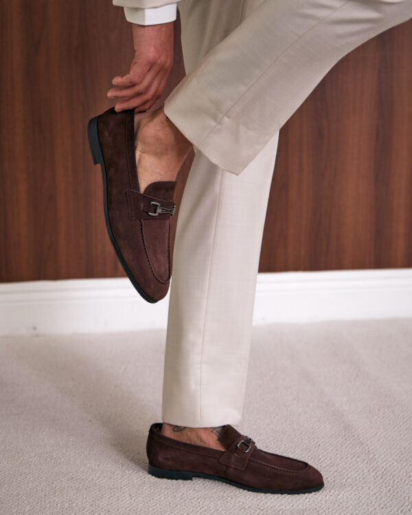 Brown Suede Buckle Loafers