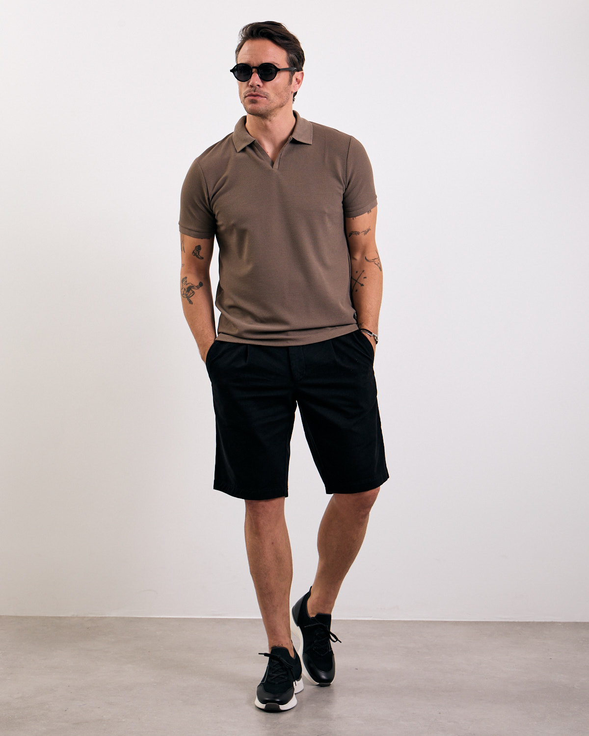 Black Pleated Chino Shorts