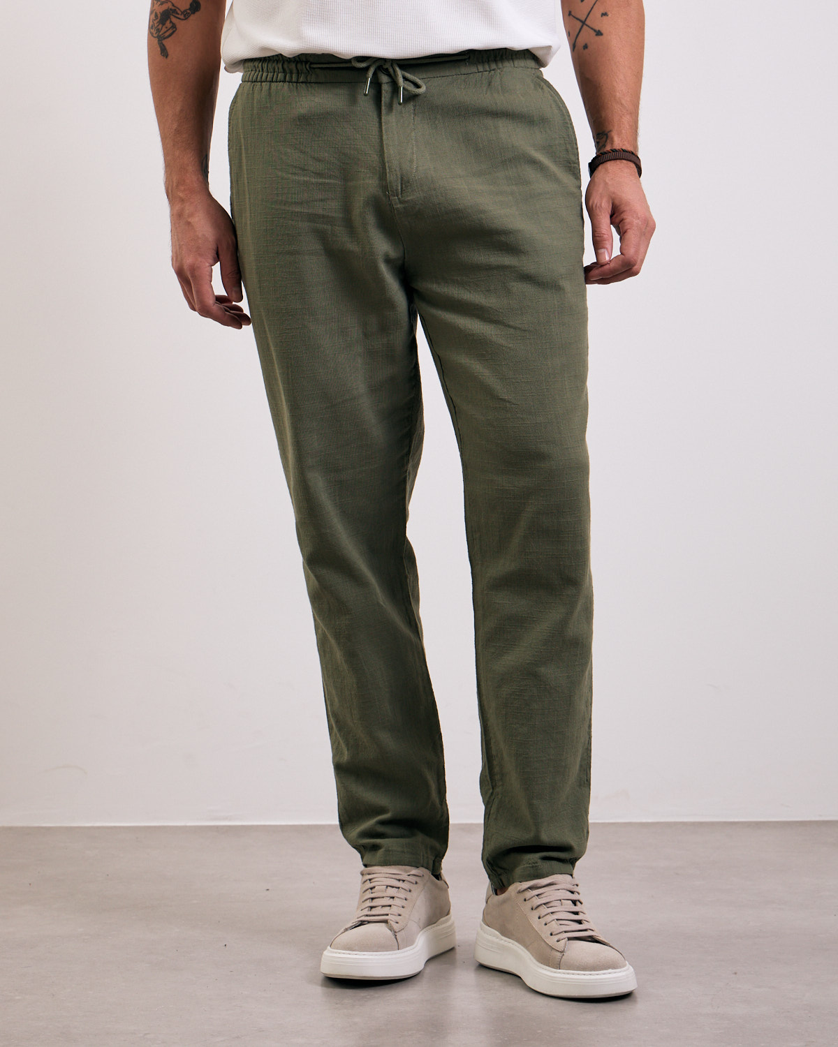 Olive Relaxed Linen Trousers