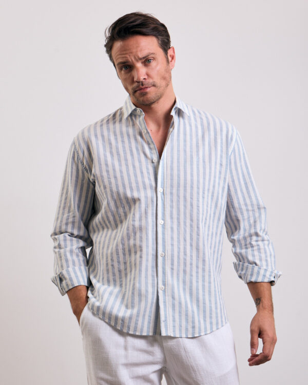 Blue Bold Striped Linen Shirt