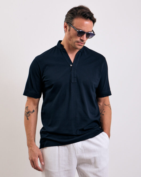 Navy Stylish Stand Up Collar Polo