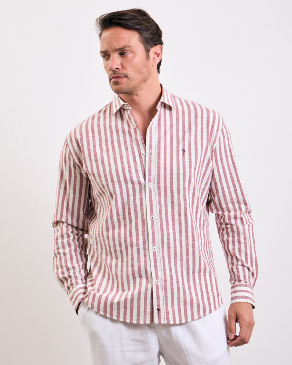 Bordeaux Bold Striped Linen Shirt