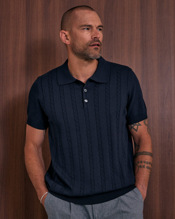 Navy Braided Knitted Polo