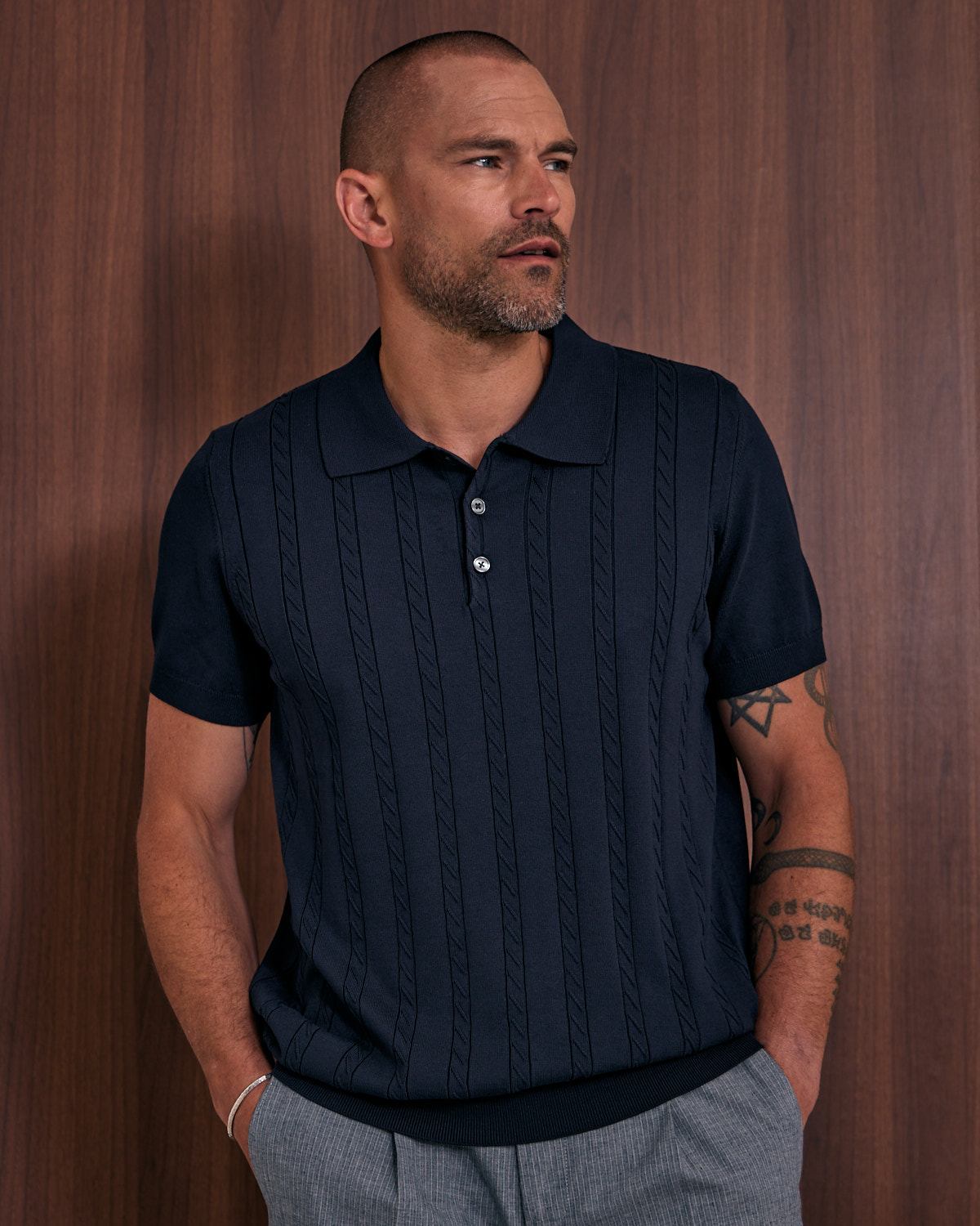 Navy Braided Knitted Polo