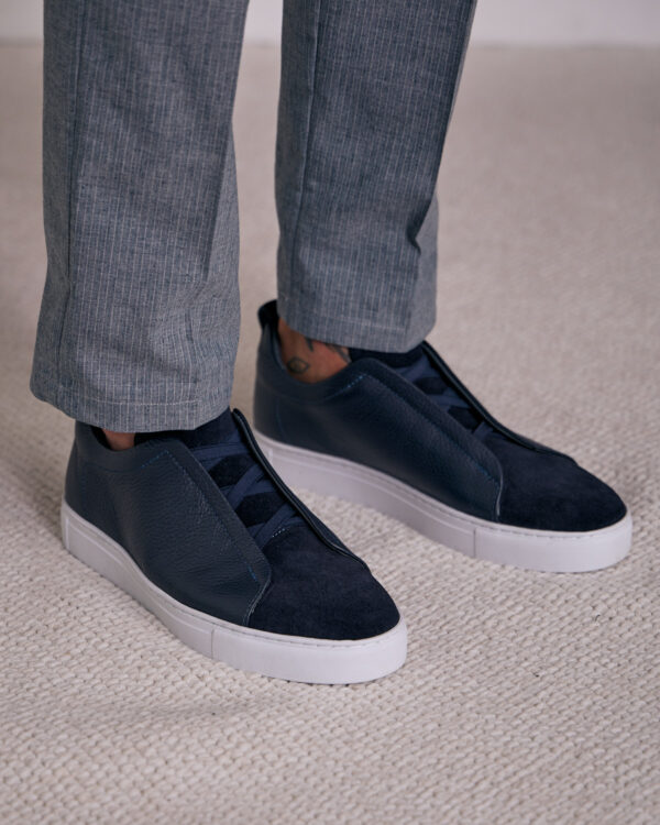 Navy Mix Material Slip On Sneakers