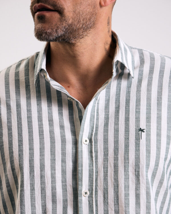 Green Bold Striped Linen Shirt