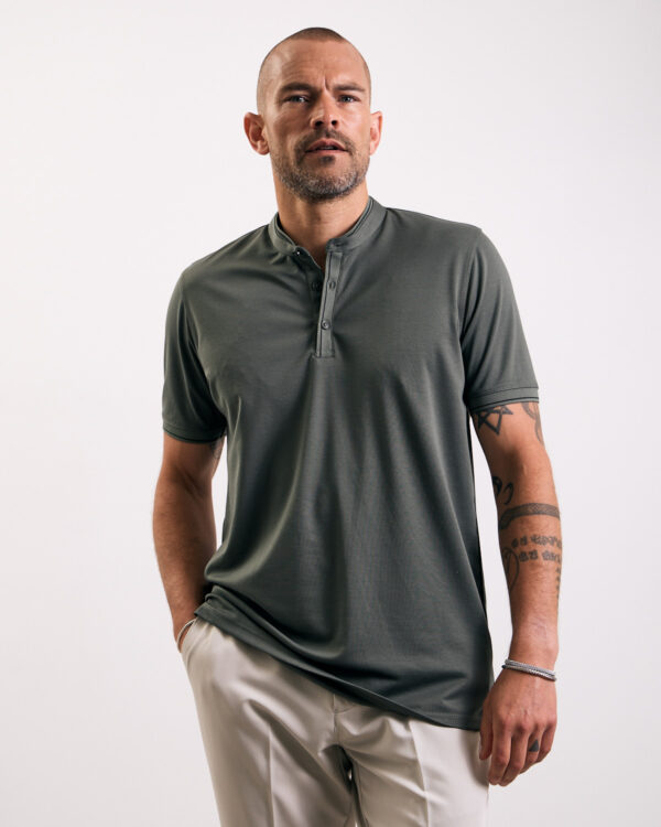 Olive Stand Up Collar Polo