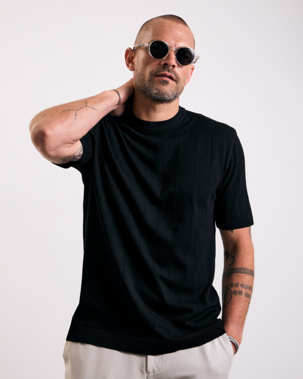 Black Lined Knitted T-shirt