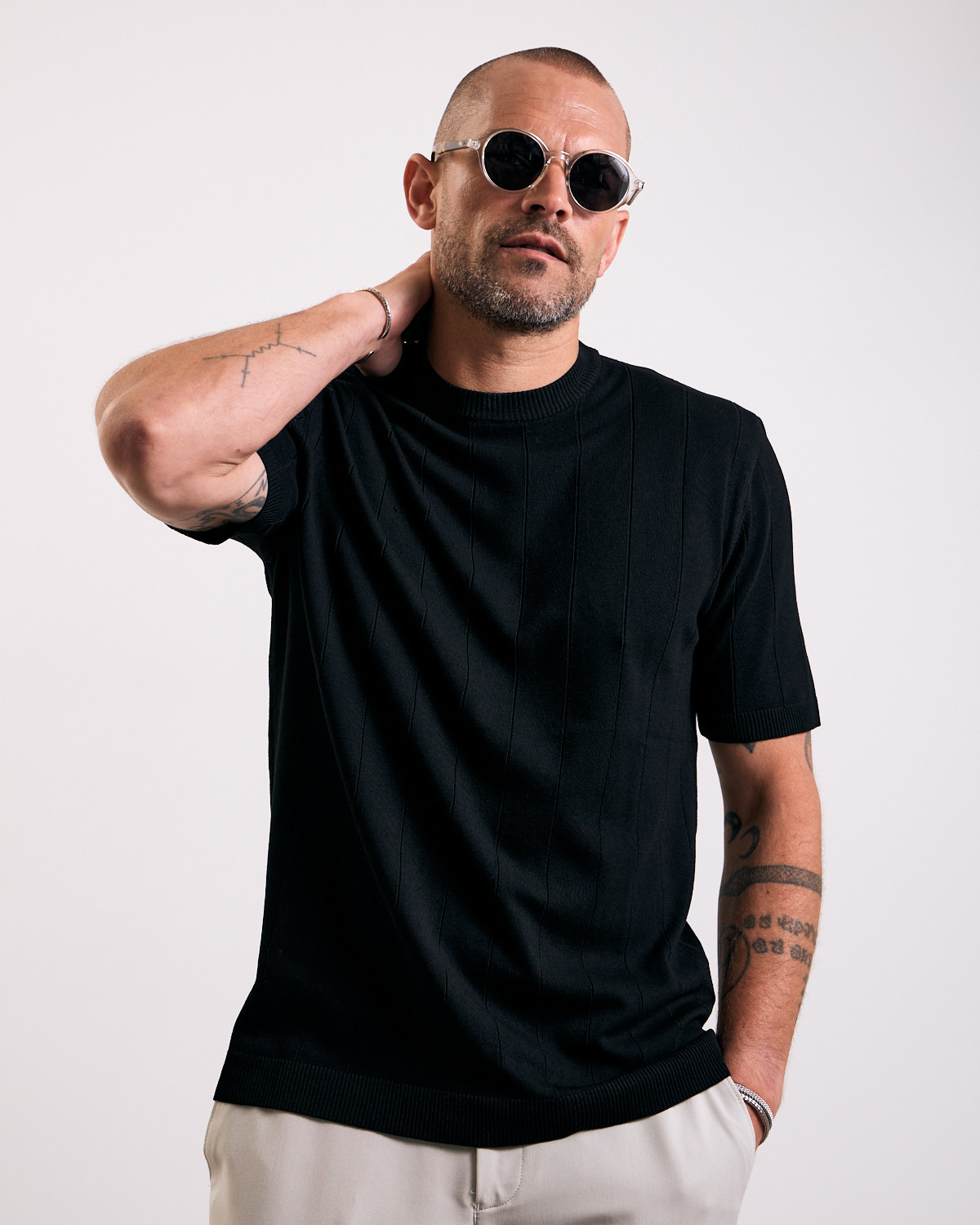 Black Lined Knitted T-shirt