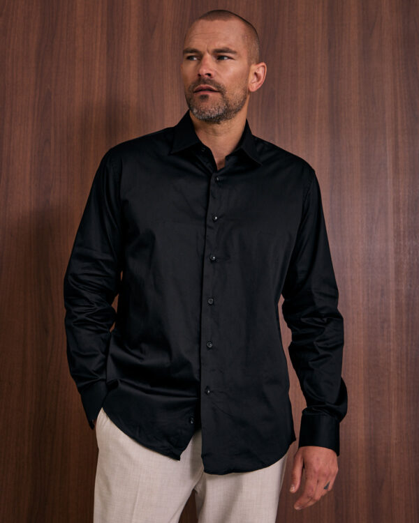 Black Wide Spread Collar Formal Shirt