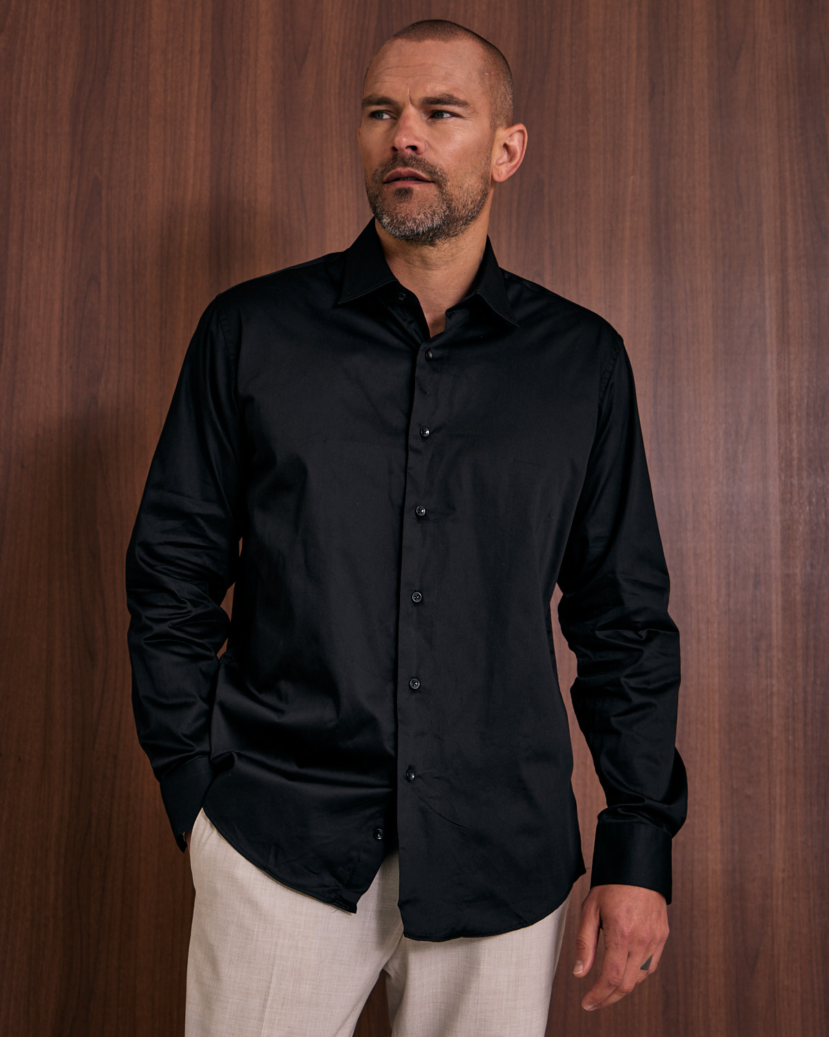 Black Wide Spread Collar Formal Shirt