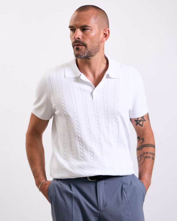 White Braided Knitted Polo