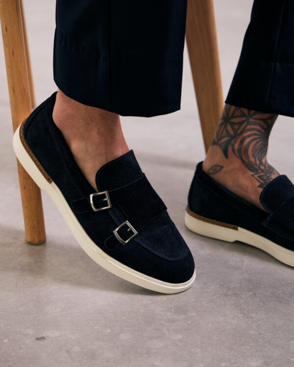 Navy Contemporary Buckle Loafers