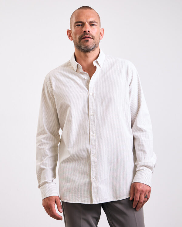 Beige Striped Oxford Shirt