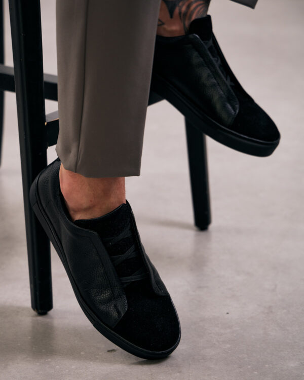 Black Mix Material Slip On Sneakers