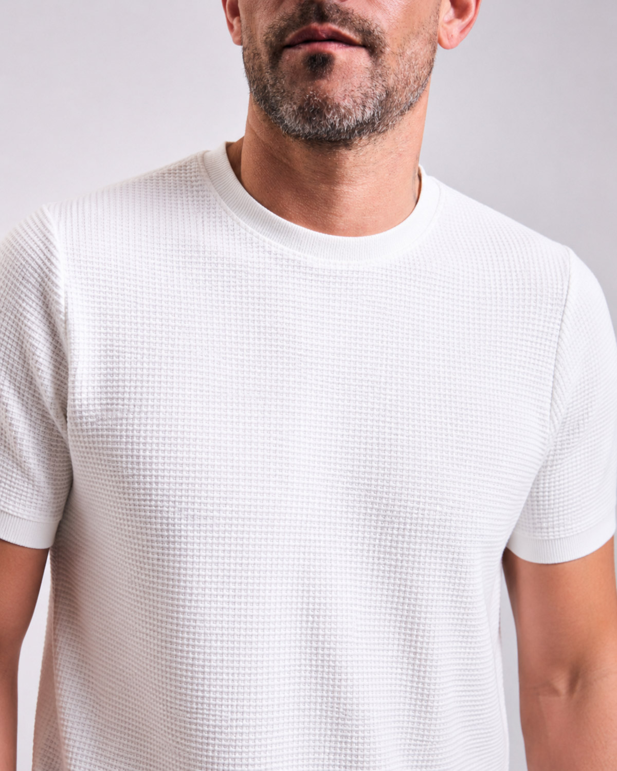 White Textured Knitted T-shirt