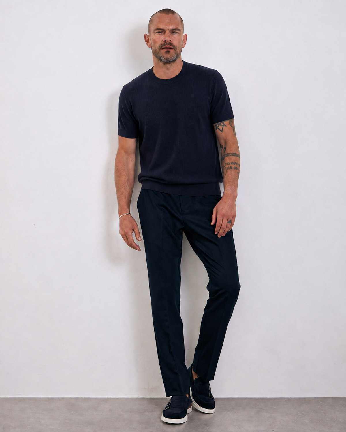 Navy Textured Knitted T-shirt