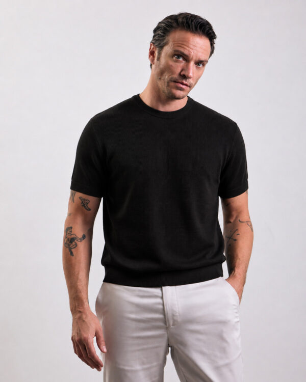 Black Textured Knitted T-shirt