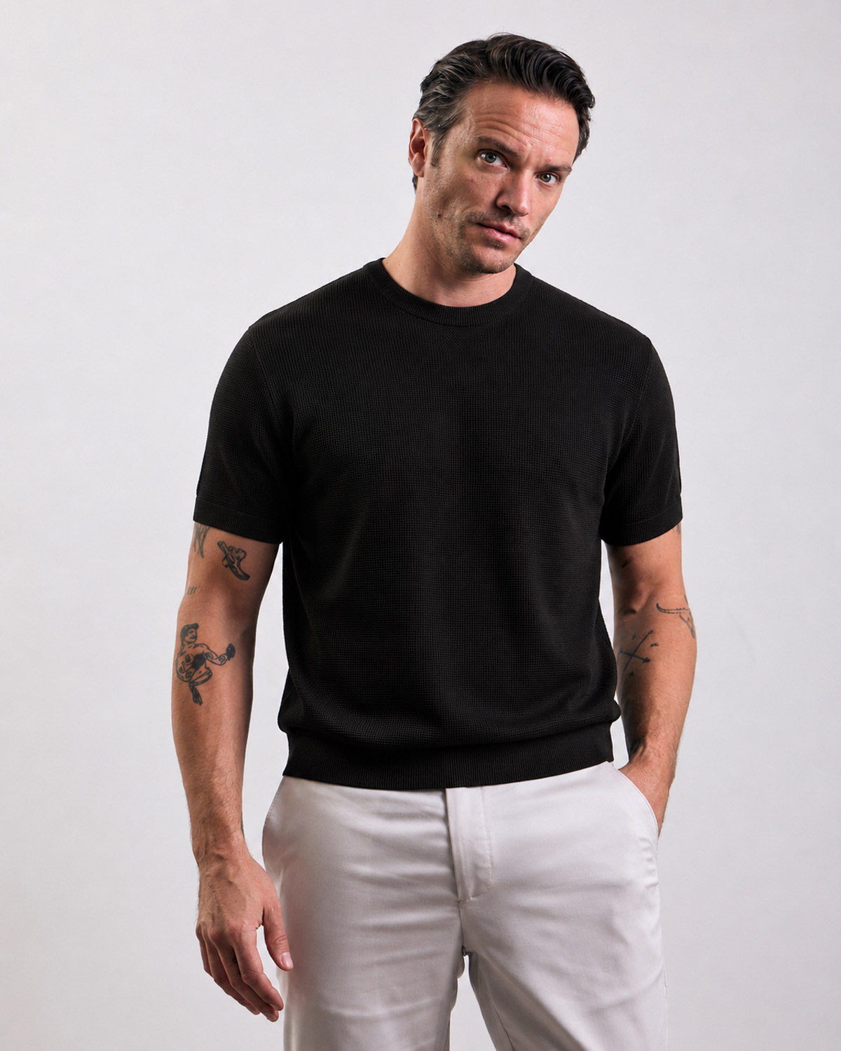 Black Textured Knitted T-shirt
