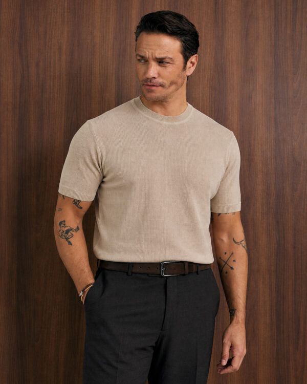 Beige Textured Knitted T-shirt