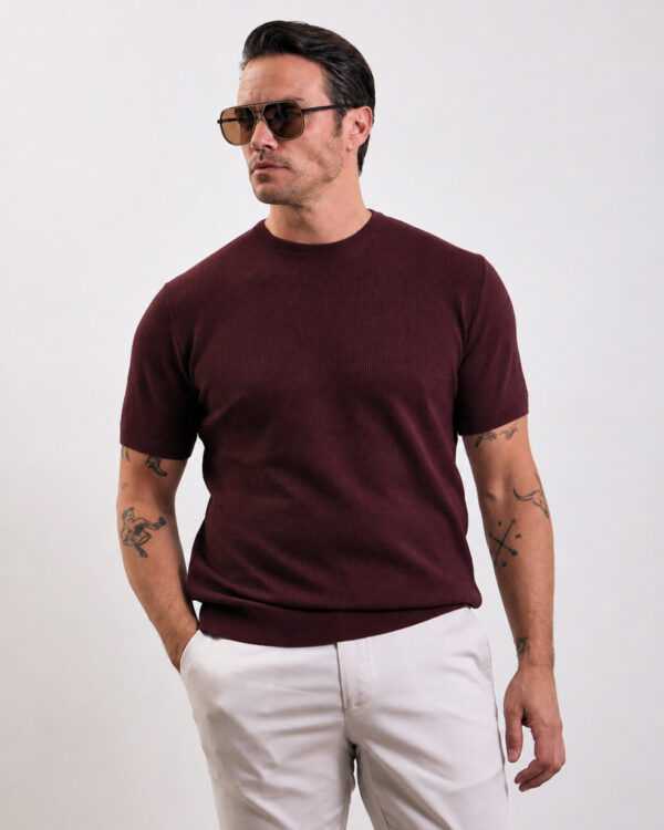 Bordeaux Textured Knitted T-shirt