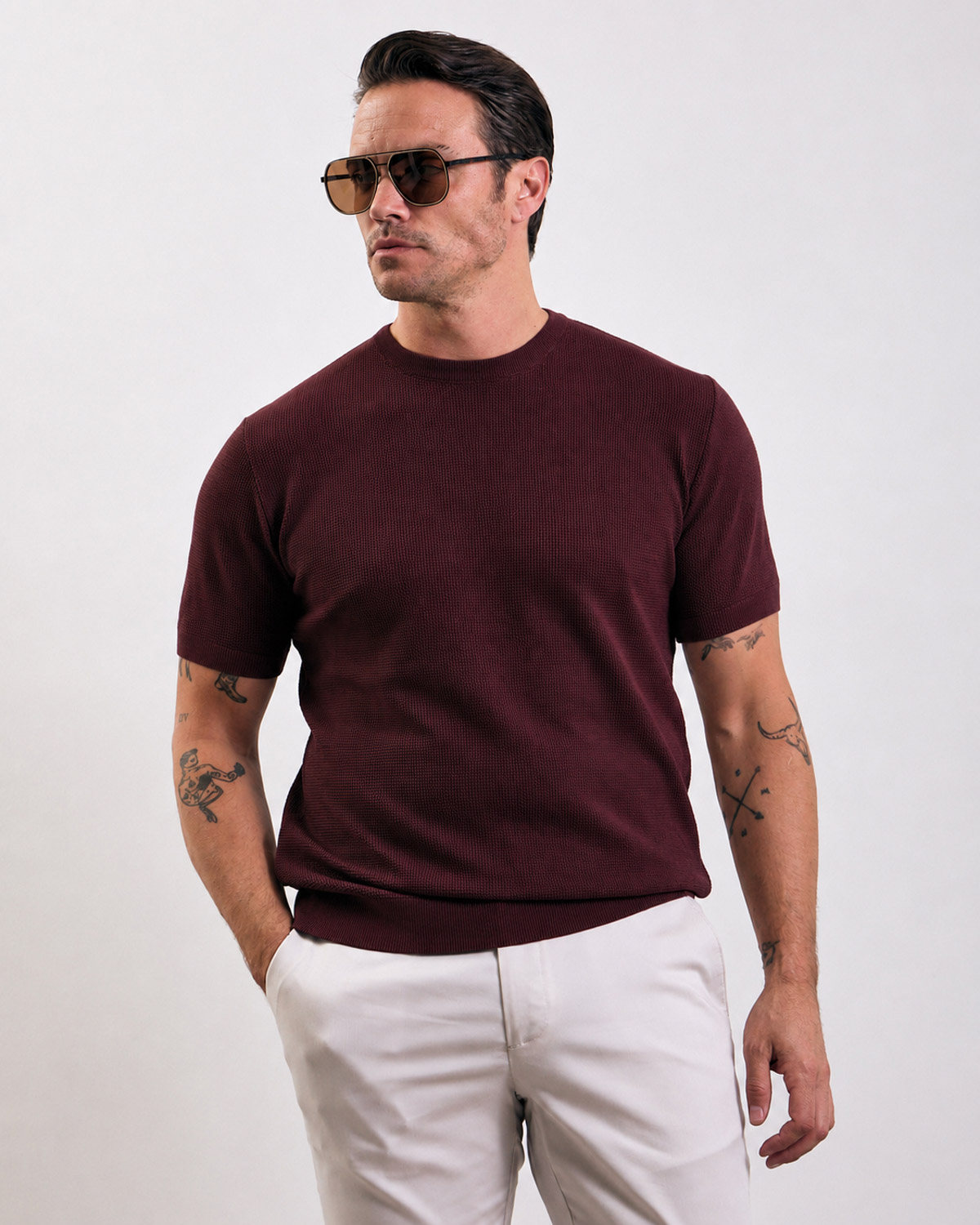 Bordeaux Textured Knitted T-shirt