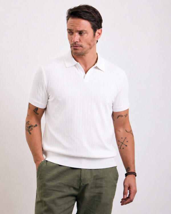 White Striped Knitted Polo
