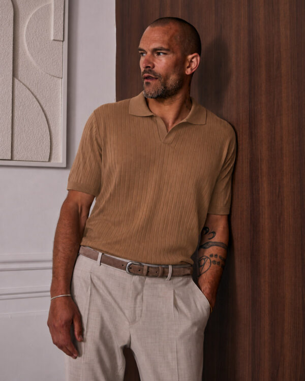 Mocha Striped Knitted Polo