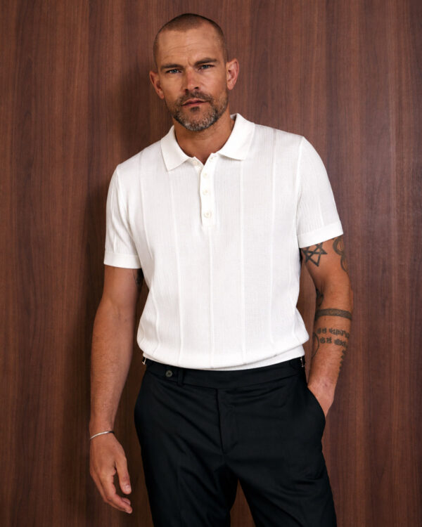 White Lined Knitted Polo