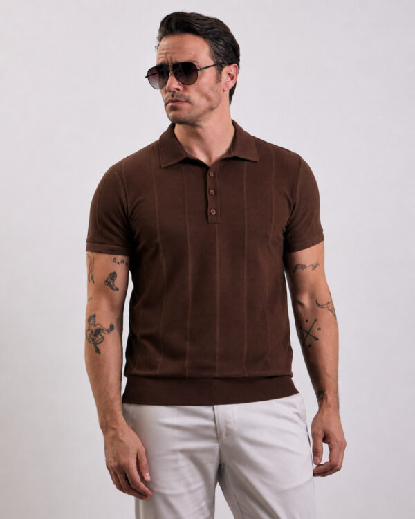 Brown Lined Knitted Polo