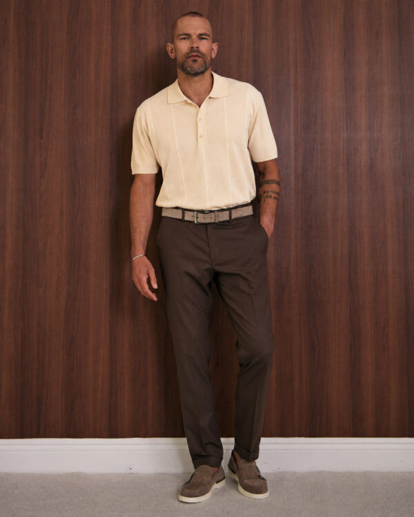 Beige Lined Knitted Polo