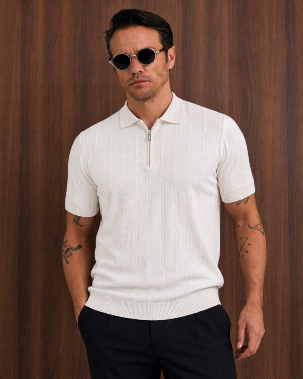 White Braid Patterned Polo