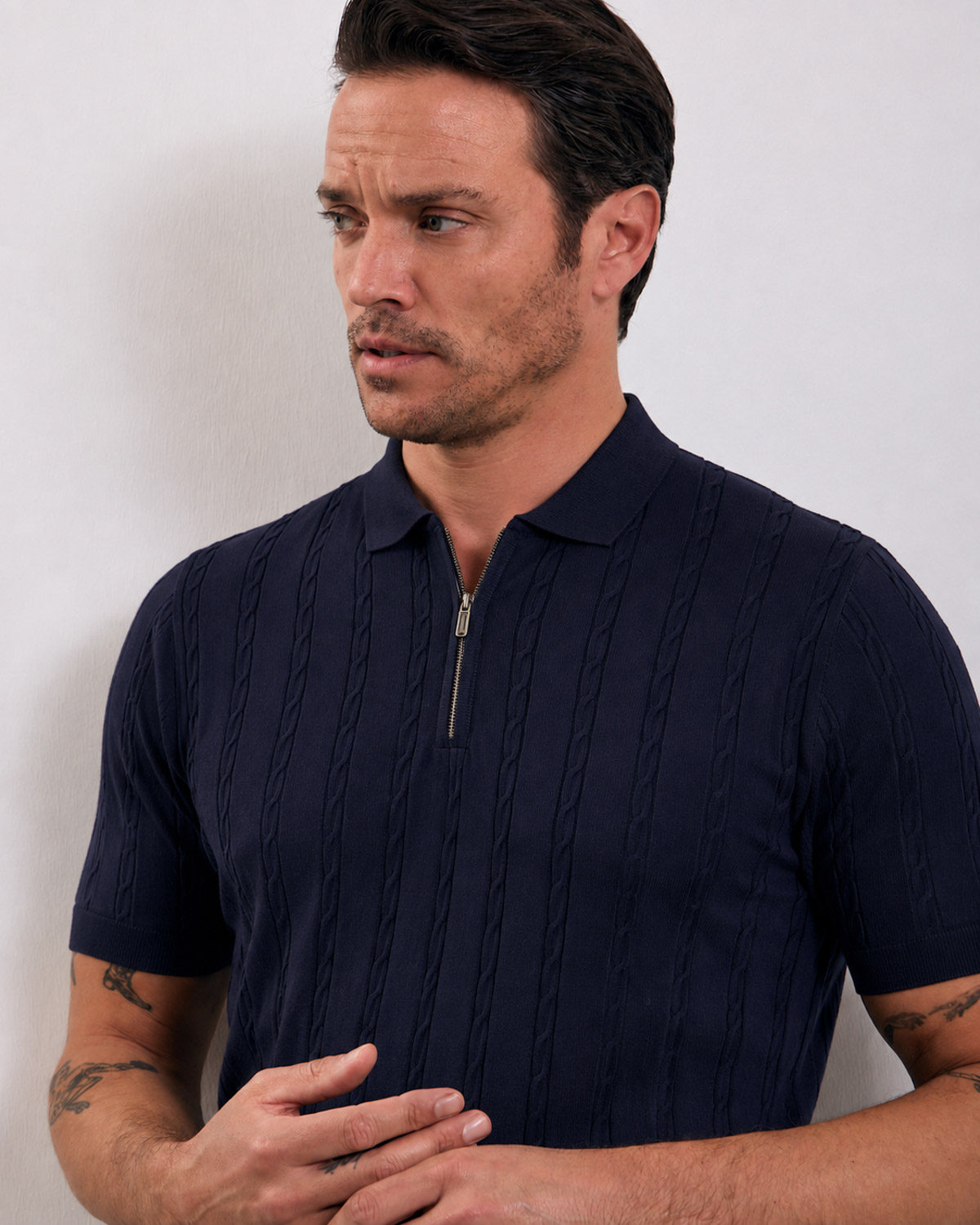 Navy Braid Patterned Polo