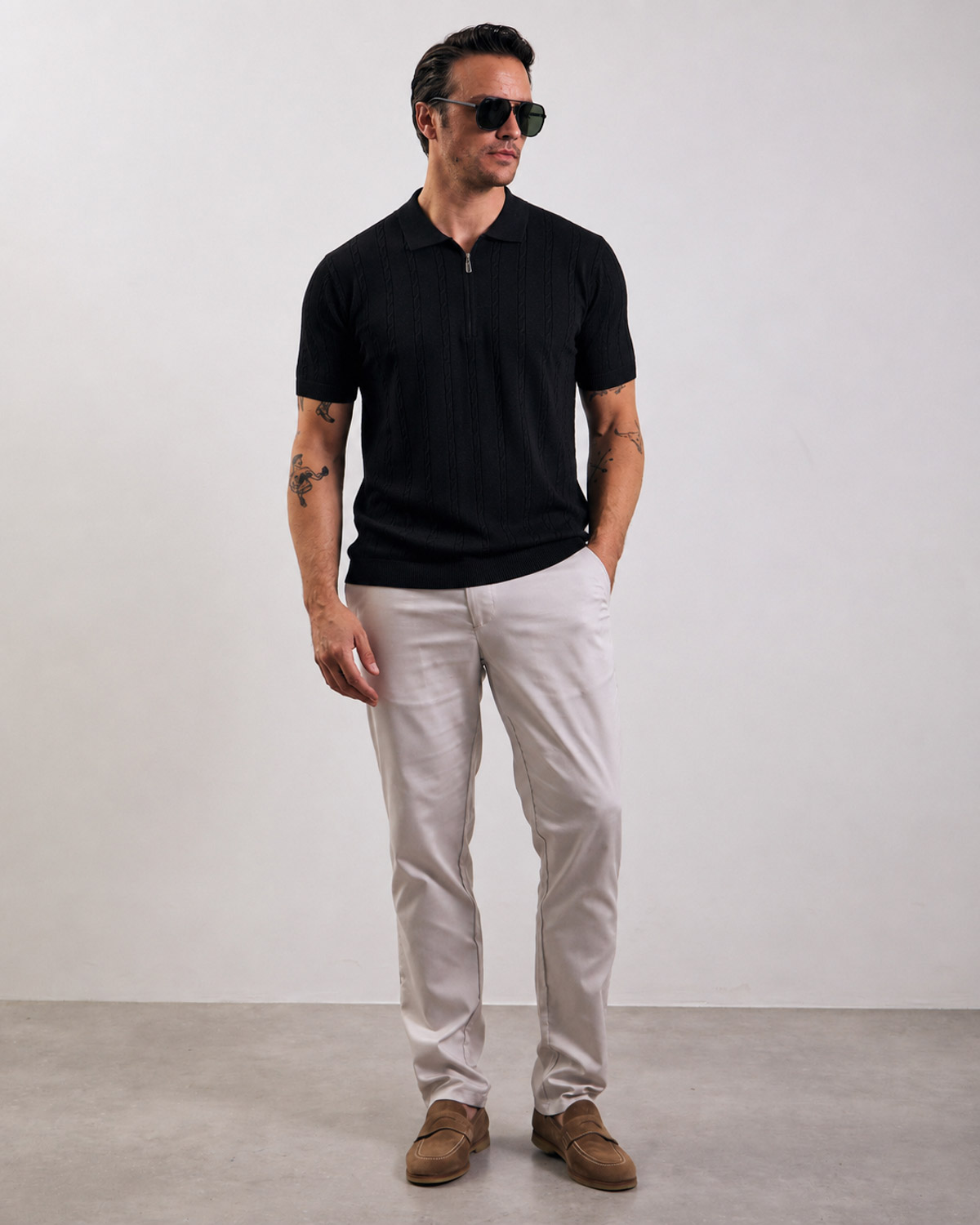 Black Braid Patterned Polo
